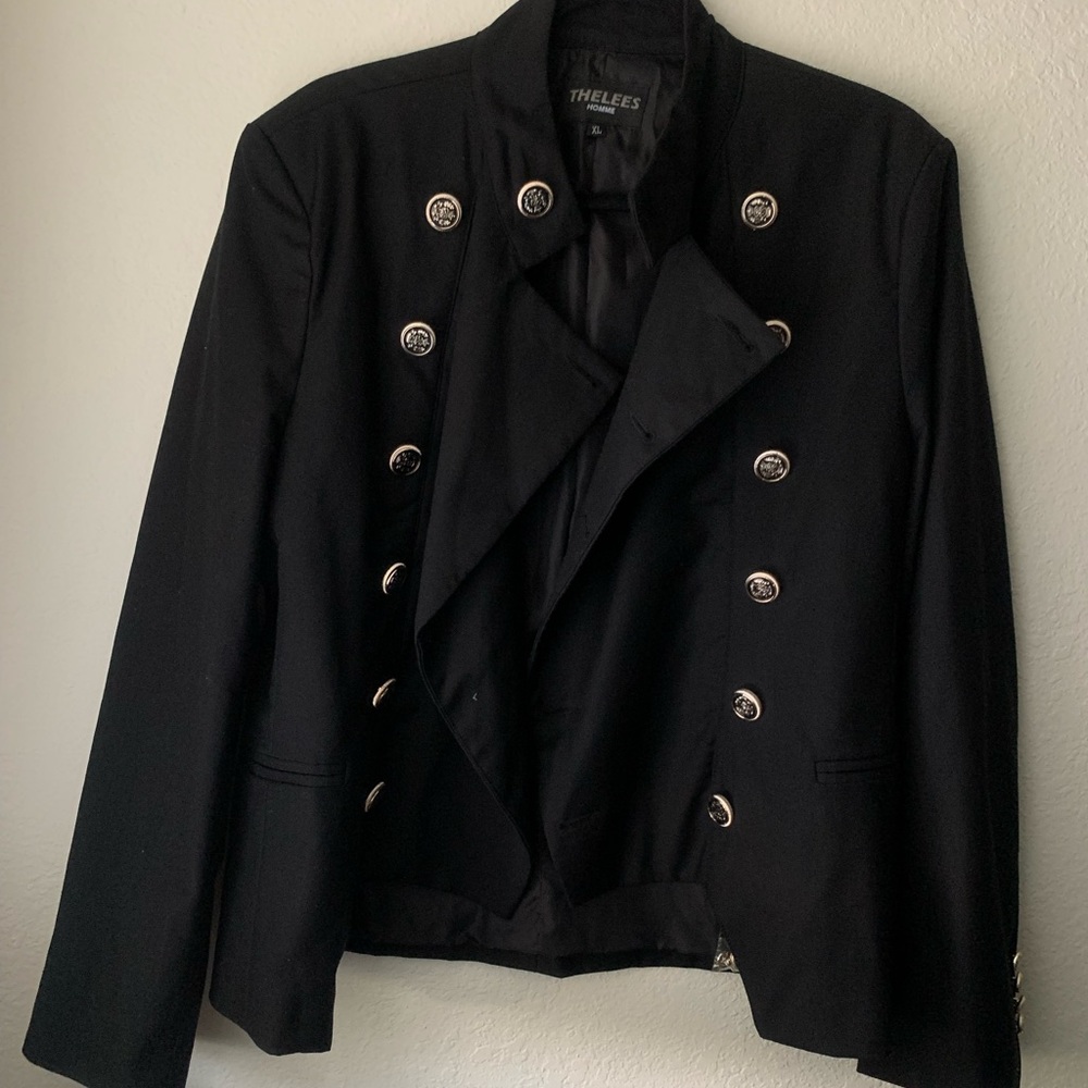 Mens Black Military Style Blazer